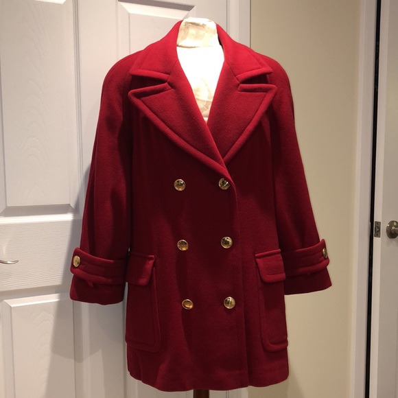 Anna | EUC Red Australian Virgin Lambswool Pea Coat - Picture 3 of 12